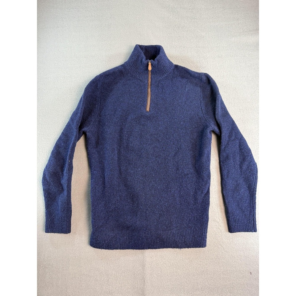 Collars & Co Sweater Mens Medium Blue Wool Quater Zip Mock Neck Pullover Knit